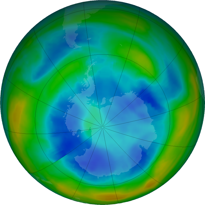 Antarctic ozone map for 12 August 2021